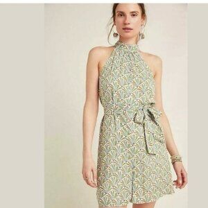 Anthropologie Maddie Halter Romper Green Fern Palm Print